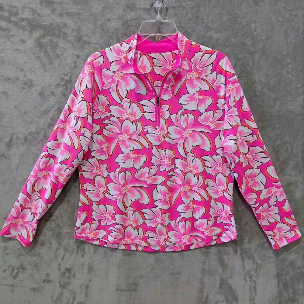 TAIL Activewear Floral 1/4 Zip Shirt Women's XL Pink Long Sleeve Golf Pickleball